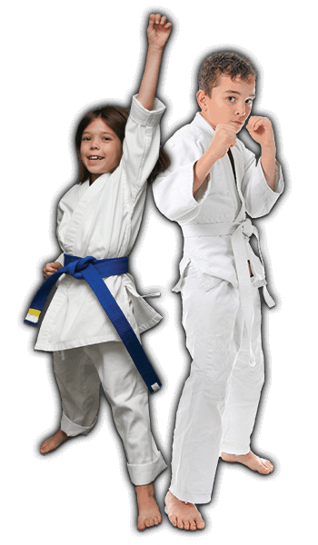 Martial Arts Lessons for Kids in Bolingbrook IL - Happy Blue Belt Girl and Focused Boy Banner